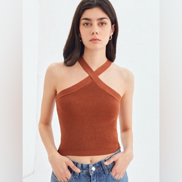 Abercrombie Ottoman Halter Neck Tank Top in Rust Orange Size Large - Picture 3 of 6